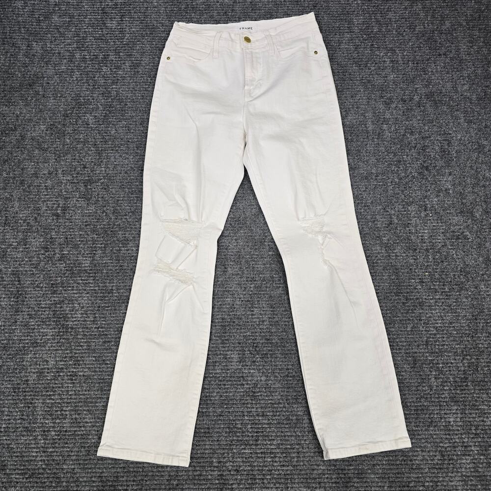 FRAME Le High Straight Jeans Womens 26x27 White High Rise Distressed Denim